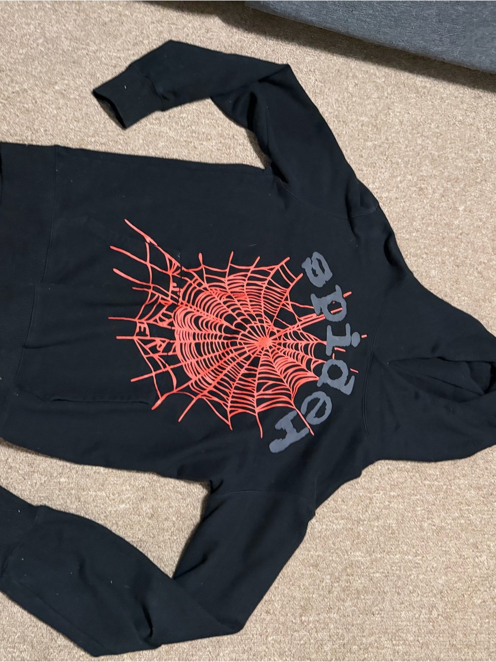 Black Spider Hoodie with Red Spiderweb Graphic